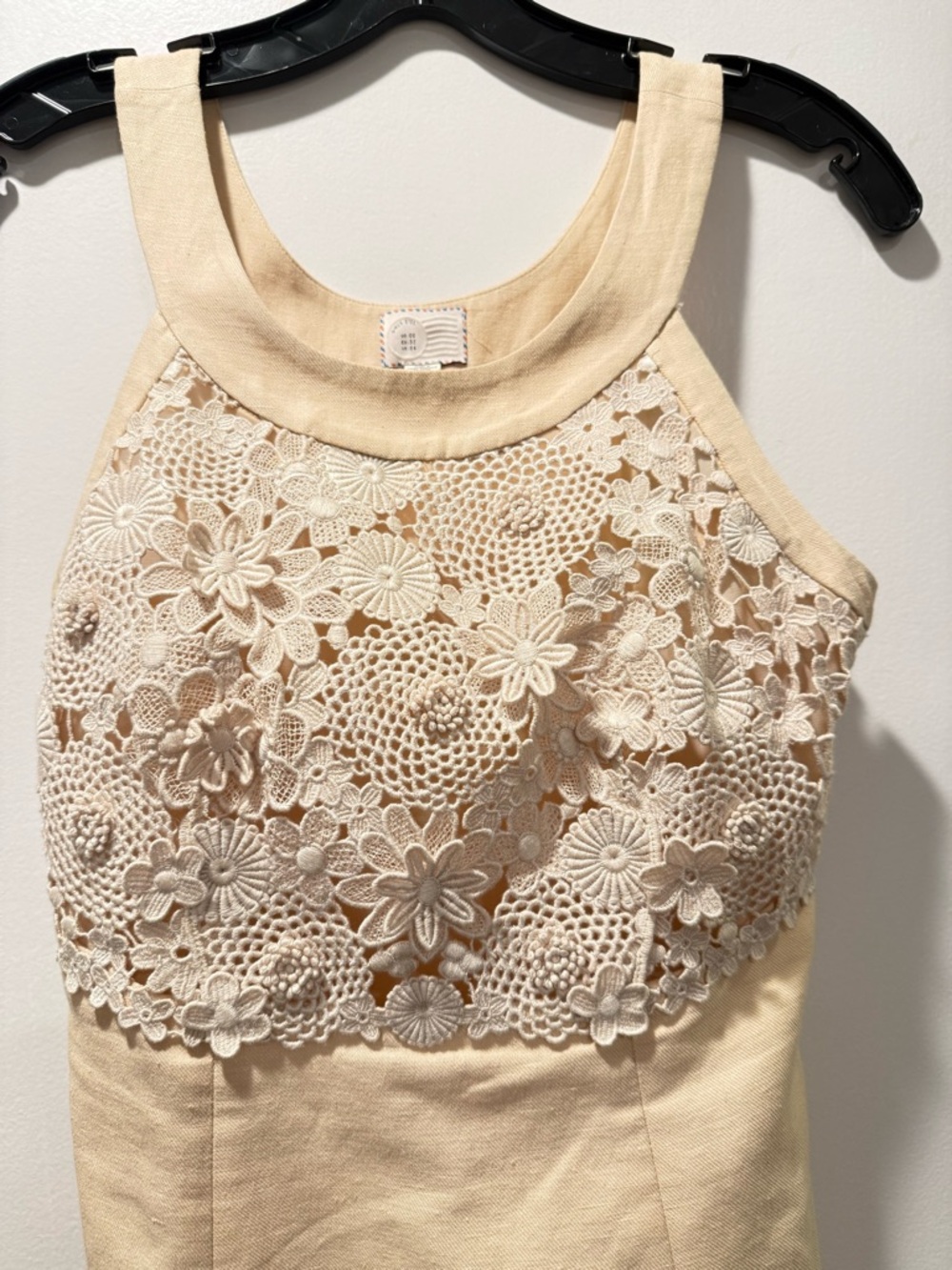 Anthropologie Cream Lace-Front Halter Dress
